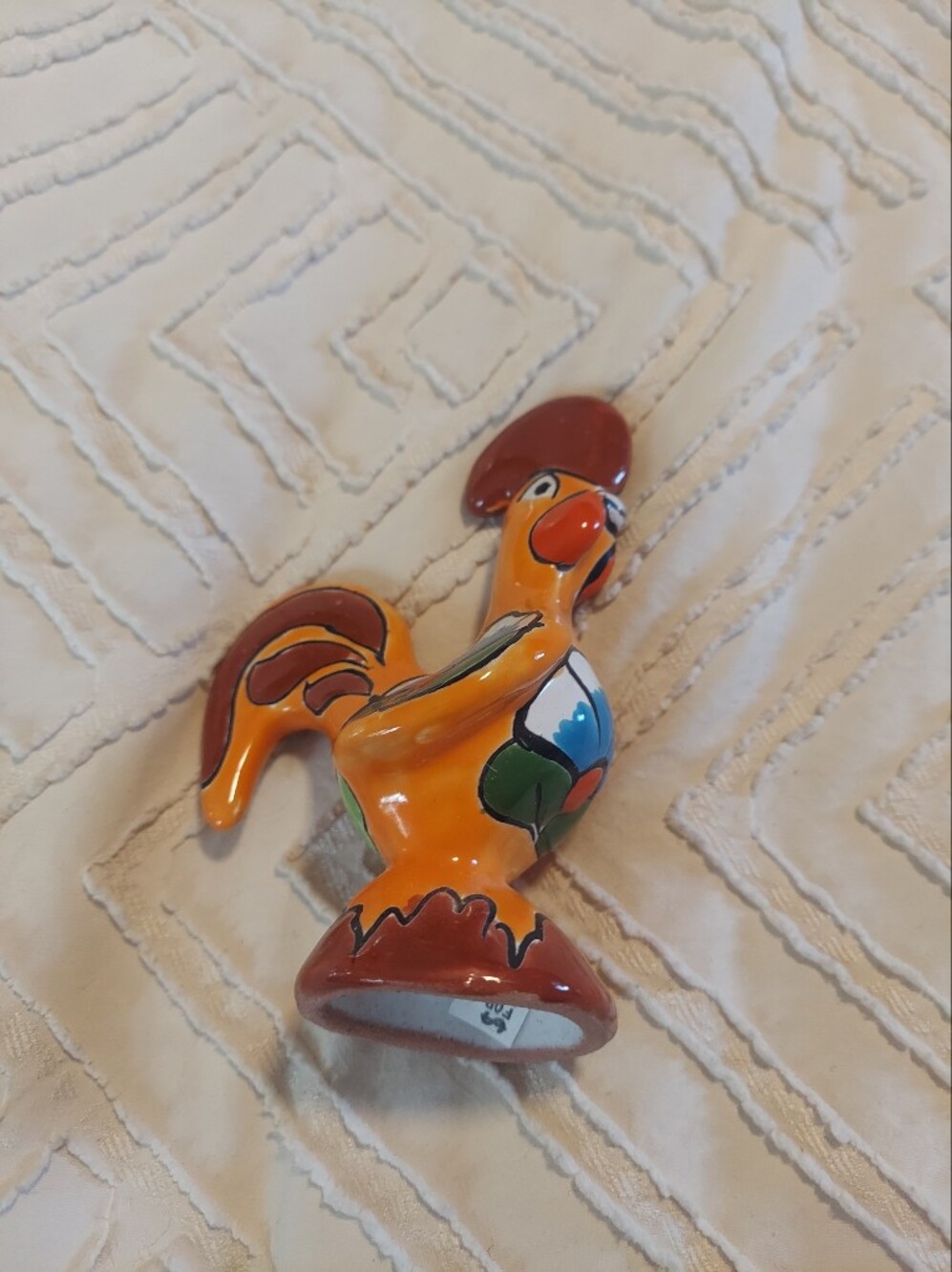 Vintage Mexican Style Hand Painted Glazed Pottery Rooster Figurine